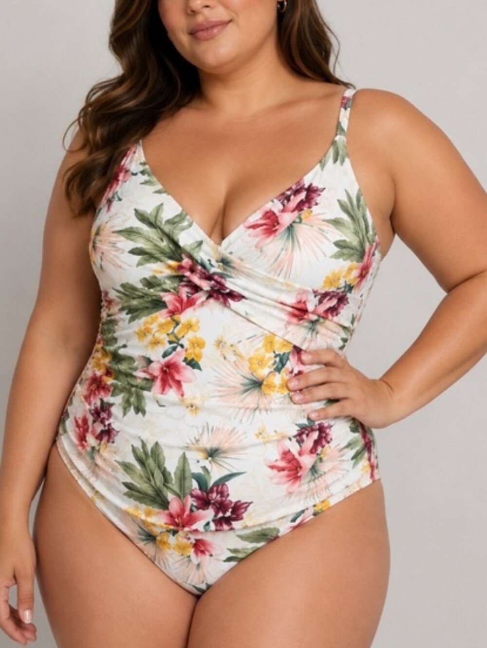 Jantzen Floral Twist Ivory Ruched Swimsuit 28W - Picture 1 of 5